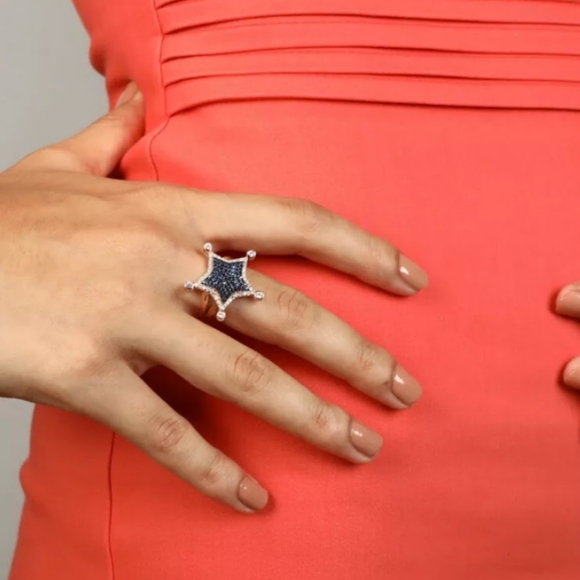 Blue & white sapphire rose gold star ring sz7.75 - Picture 4 of 4